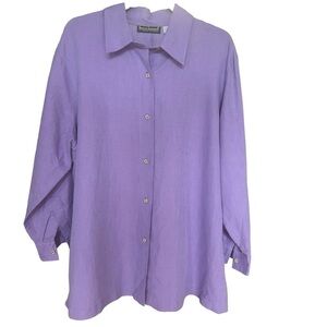 Harve Benard Woman’s Purple Lavender Linen Blend Long sleeve Shirt Button Up 1X